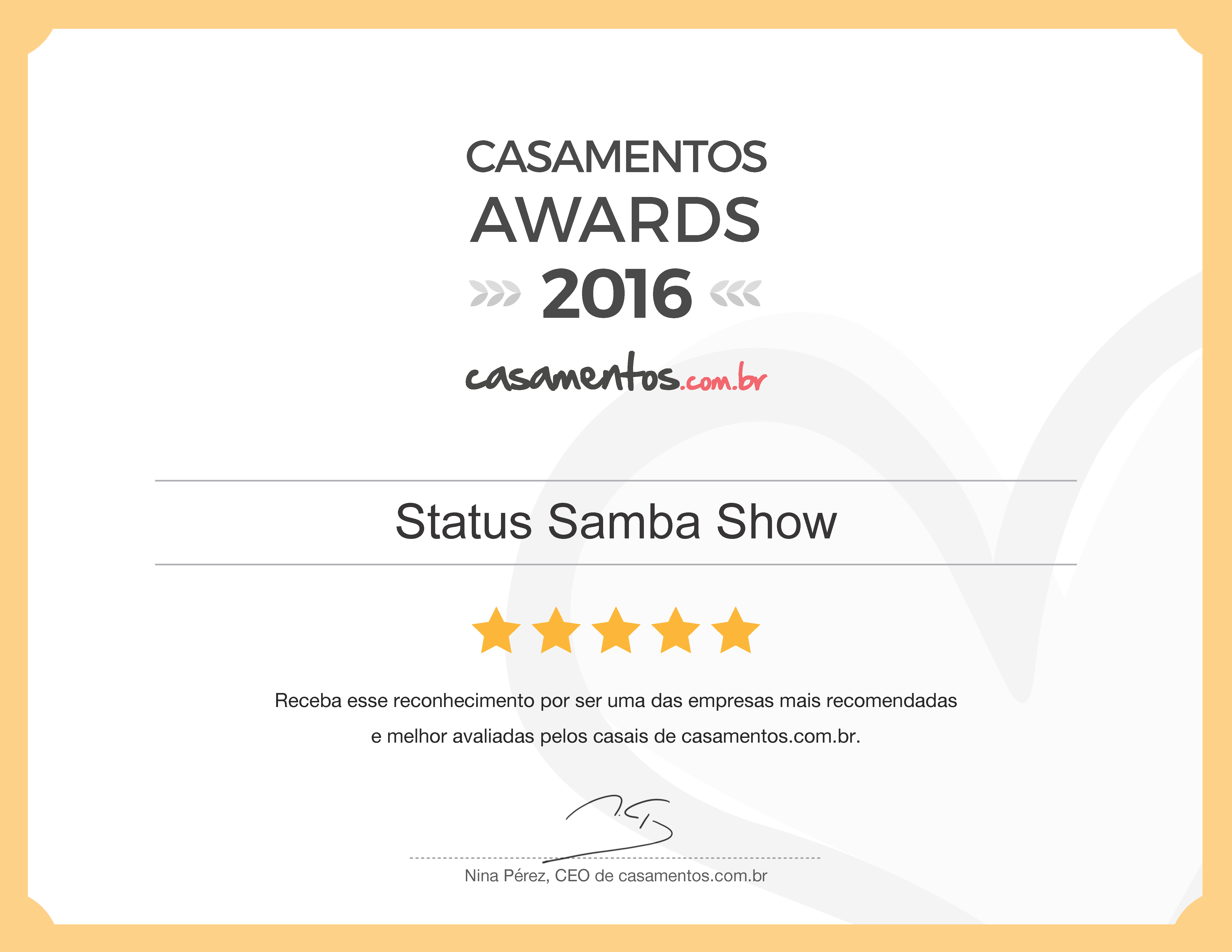Status Samba Show Campeã do Casamentos Awards 2016
