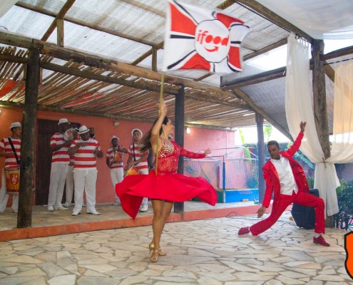 Mestre Sala e Porta Bandeira com bandeira personalizada